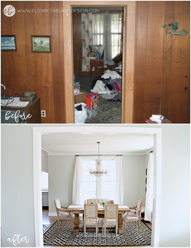 Here is how to save money when renovating a fixer upper - an abandoned 115 year old house. Renovating on a budget, fixer upper homes, is possible! What a beautiful renovated dining room!