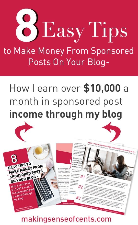 Sponsorships on your blog are a great way of earning a living online. Learn how I made my first blogging income, and how I'm now making $10,000-$20,000 a month with sponsored partnerships! With this time-saving cheat sheet, you'll learn how to make sponsored post income from your blog. These tips will help you to rapidly improve your results and increase your blogging income in no time. #howtomakemoneyblogging #makeextramoney