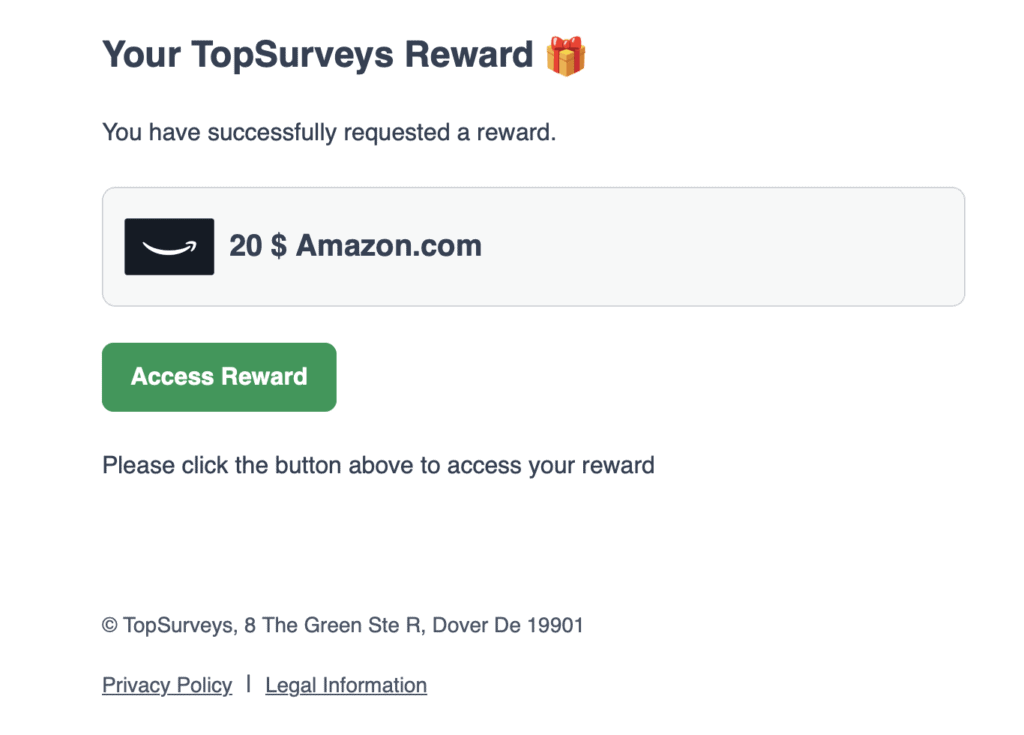 This is a testament to my successful cashing of $20 Amazon gift card from Topsurveys after reaching the spending threshold.