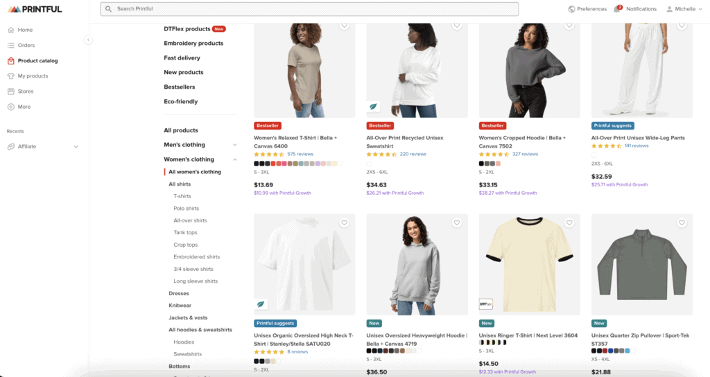 Here’s an example from Printful’s website of clothing you can design and sell.