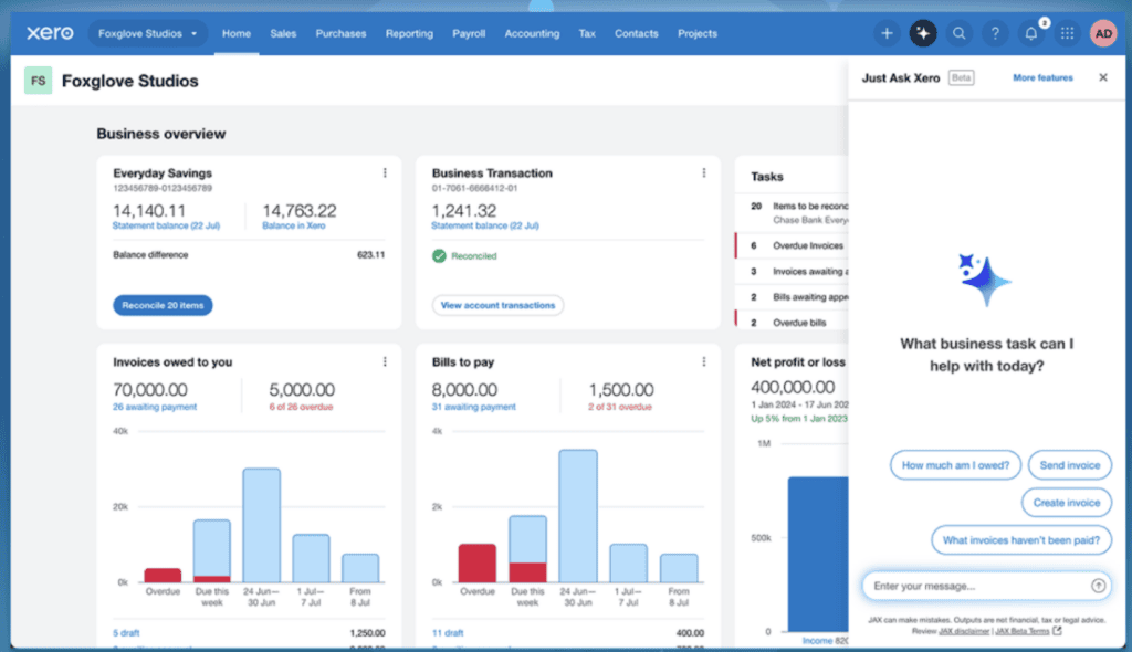 Xero dashboard