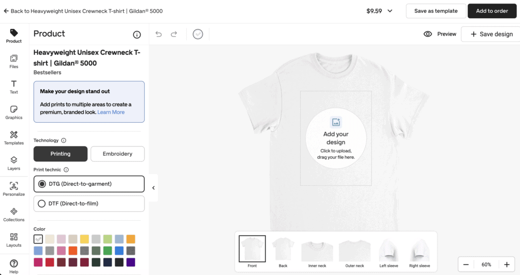 Here's what it looks like when you create a custom shirt on Gelato.