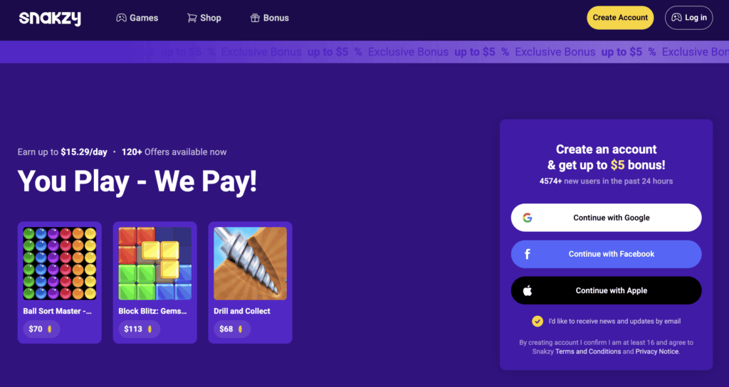 Snakzy homepage