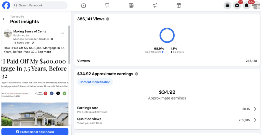 Here's a Facebook post that made Making Sense of Cents $34.92.